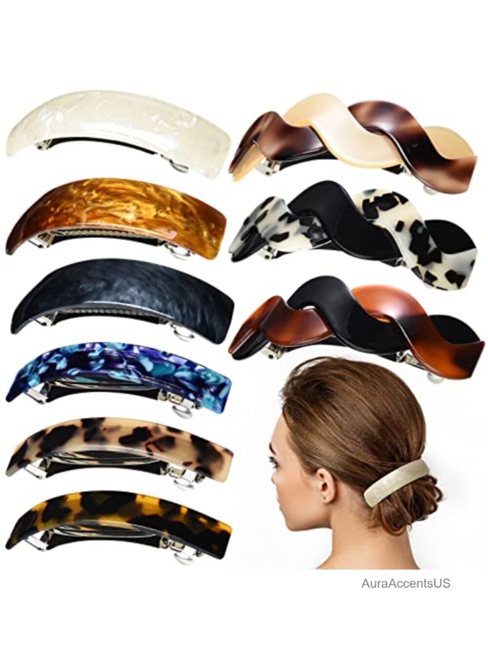 9 pcs Hair Clips Large French Barrettes Tortoise Shell Acetate for Women Retro